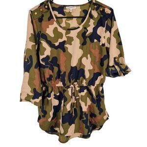 Mileage Womens L Camo Print Blouse Multicolor military Gorpcore Utility earthy